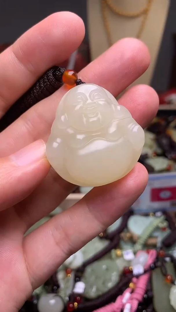 玉新疆料青海料清水弥勒佛吊坠