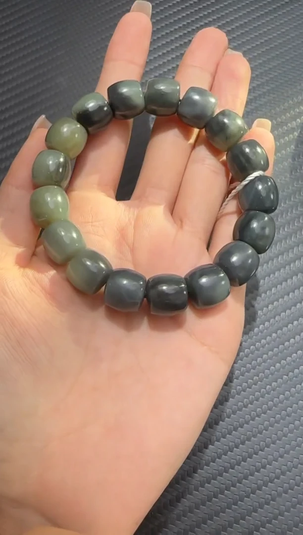 未镶嵌手串和田玉若羌青花微色差卡12直切手串