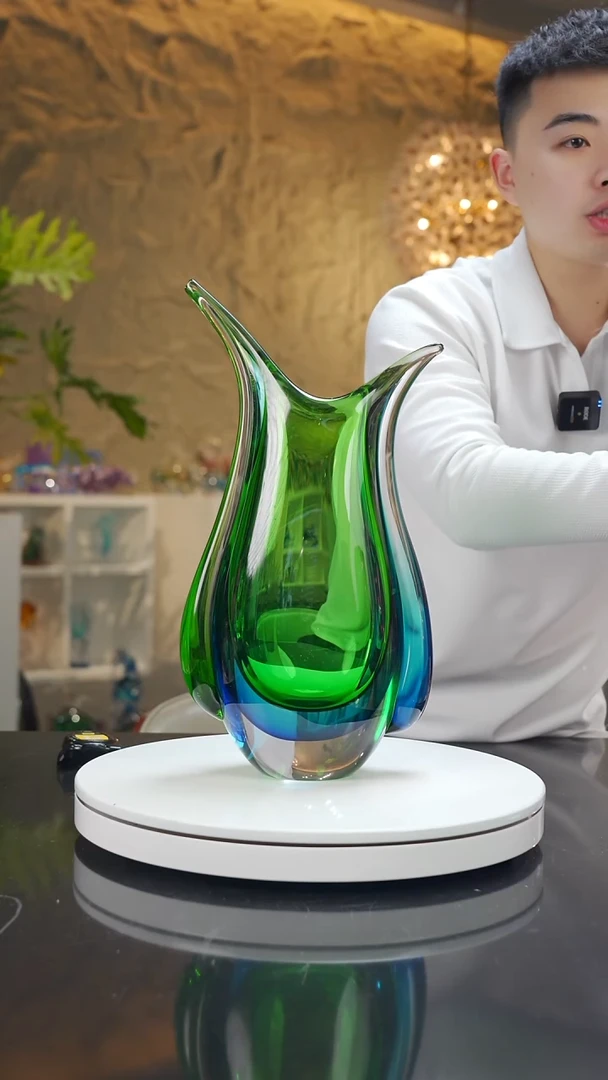 手工艺品琉璃双色祖母绿鱼尾设计款花器