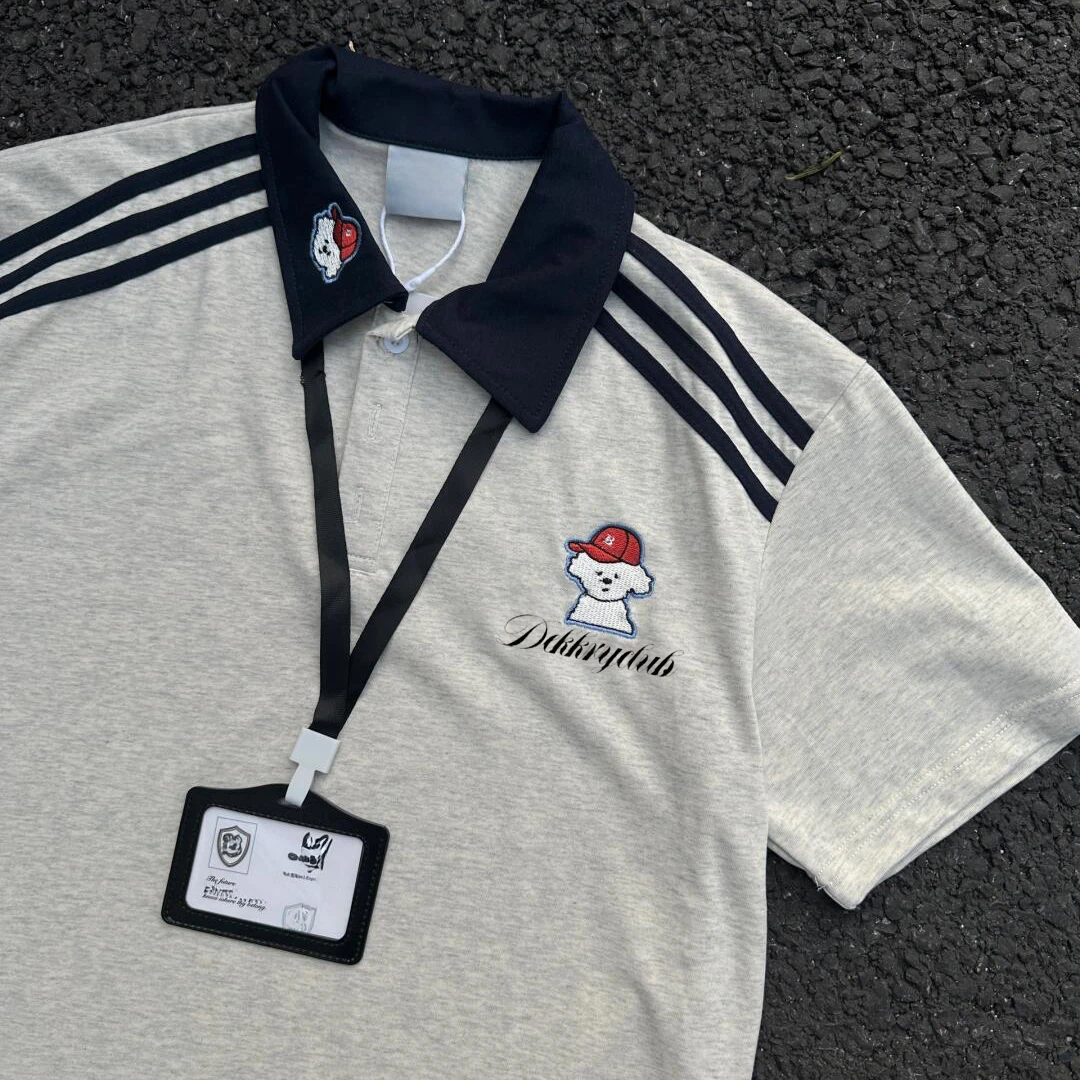 Dekkry短袖宽松型常规学院风T恤百搭ol夏季休闲翻领条纹卡通半袖