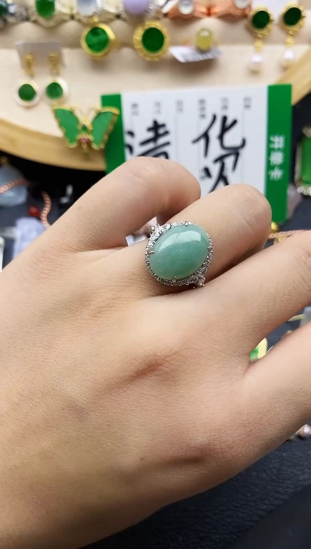 翡翠戒指银S925镶嵌111111