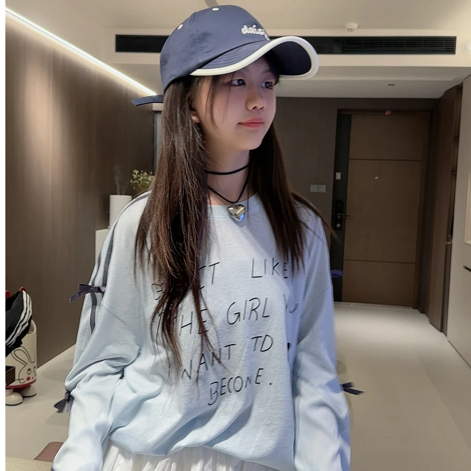 跳跳鱼童装  2025夏季新款蝴蝶结撞色薄设计感蓝色防晒长袖279063