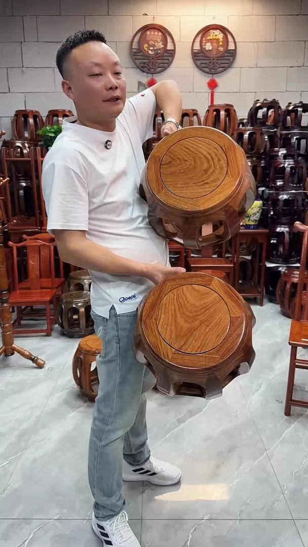 花梨木类家具原木色小号鼓凳一对（二个）