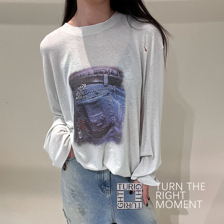 LAN 25SS 设计师品牌 TURIGHT买手店 图案印花破洞长袖T恤