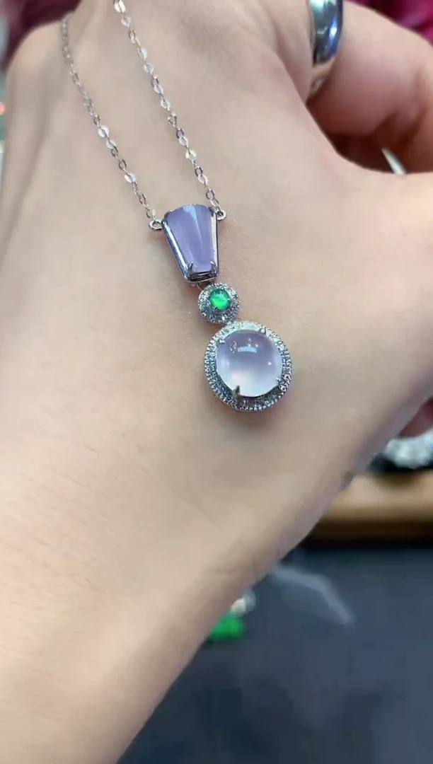 吊坠(不含链)18K金镶嵌翡翠B45 紫货有色差