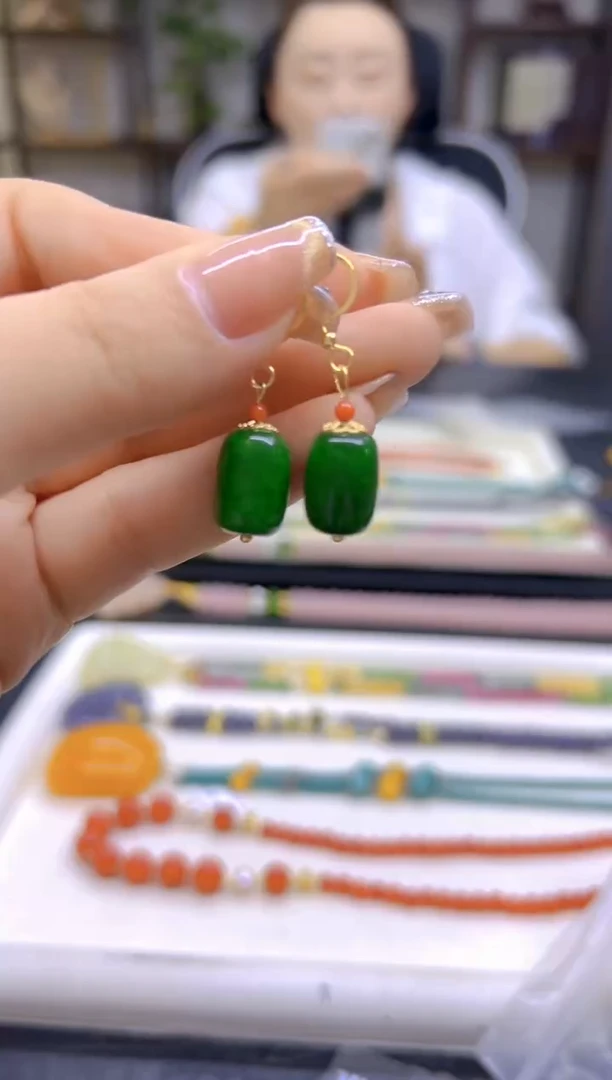 翡翠14K金镶嵌耳饰DIY款E772