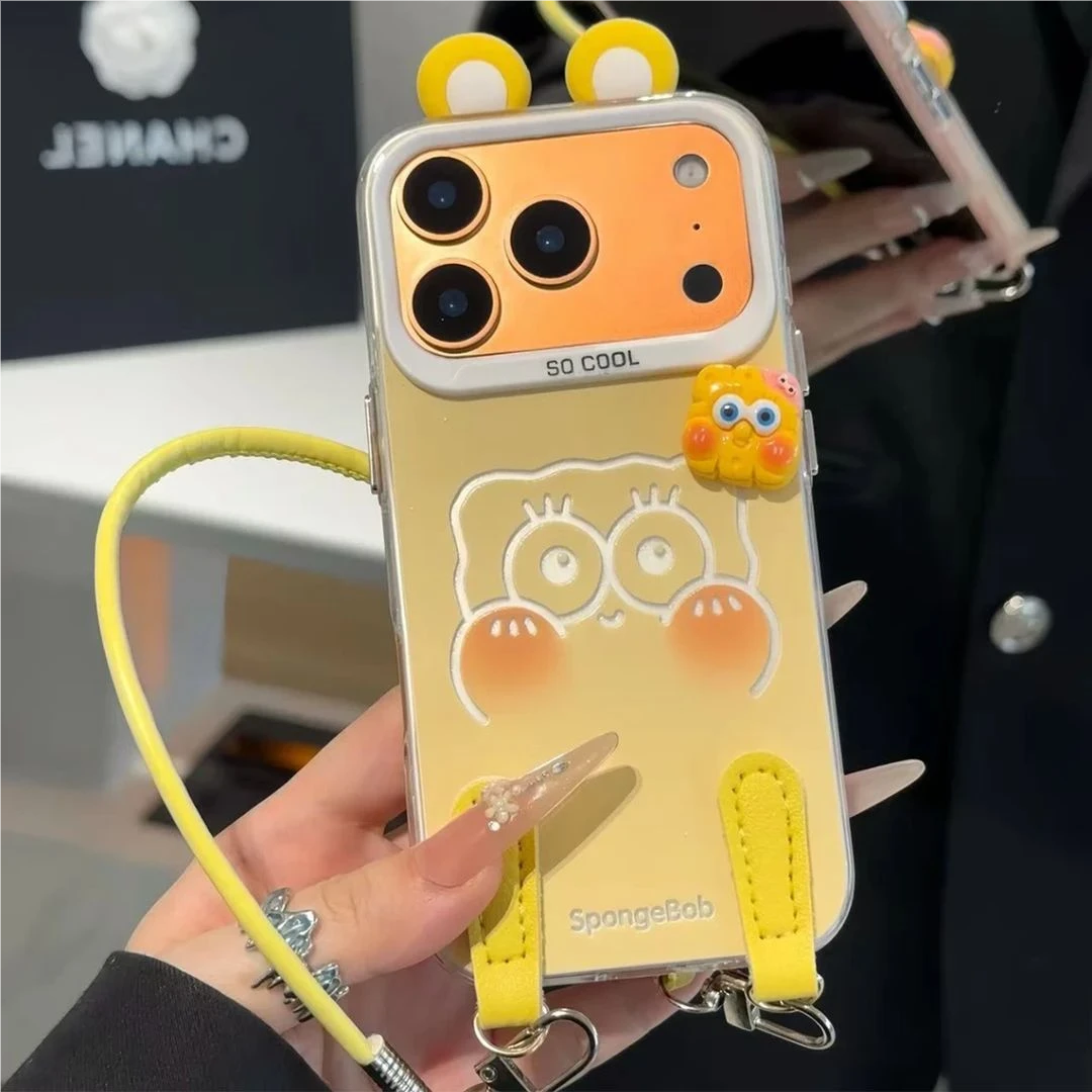 适用苹果17/16卡通海绵宝宝派大星挂绳手机壳小米17Pro华为Pura80