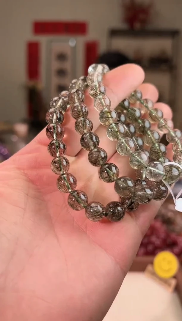 【闪购商品】发晶手串未镶嵌9+mm绿碧玺发晶（多样性发其一）