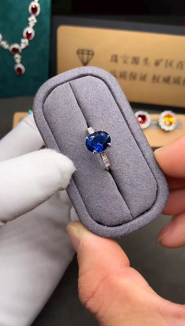戒指蓝宝石银S925镶嵌......