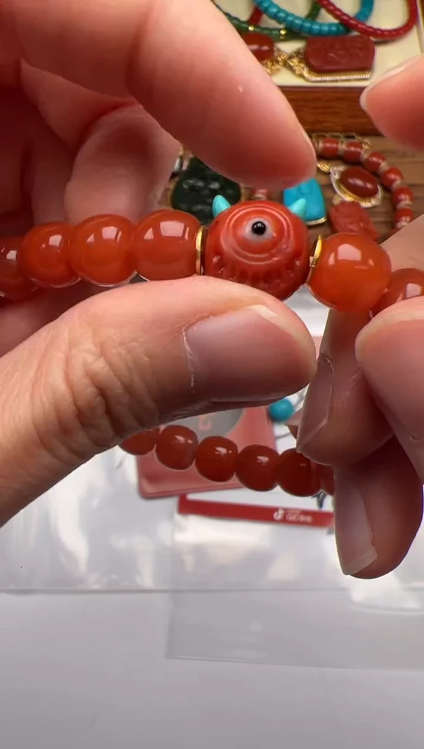 18K金镶嵌手串手串南红玛瑙落*～手串手串