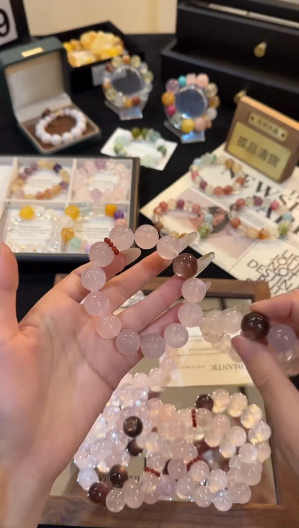 合金手链水晶粉水晶x2989