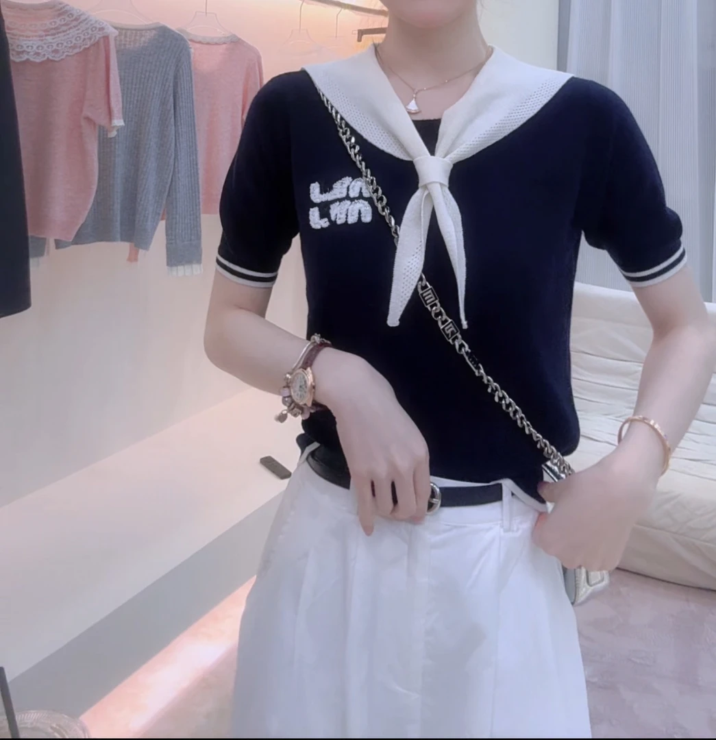 EVAN【漂洋】针织衫海军气质百搭显瘦长袖洋气开衫温婉大方衣服T恤