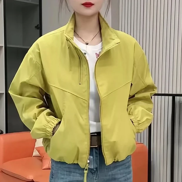 气质立领双拉链短外套显瘦2025春季新款浅色系洋气冲锋衣款式夹克