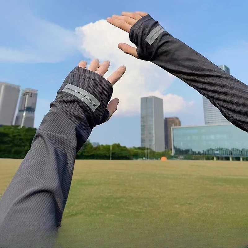 防晒冰袖男款宽松冰丝袖套手套夏季男士骑行防紫外线套袖护臂开车