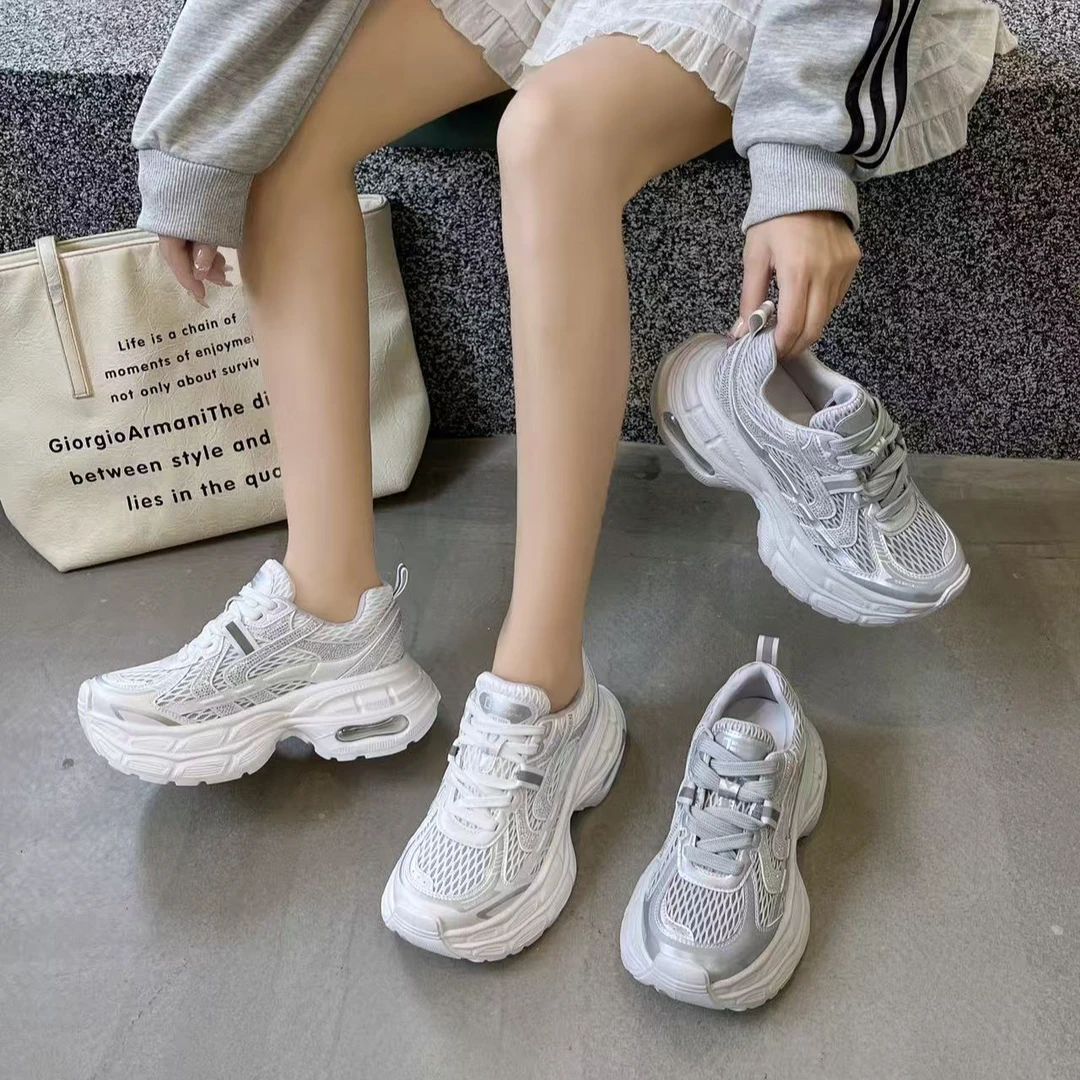 厚底真皮网面老爹鞋女2025夏季新款百搭显瘦休闲运动鞋 MLSY 2523