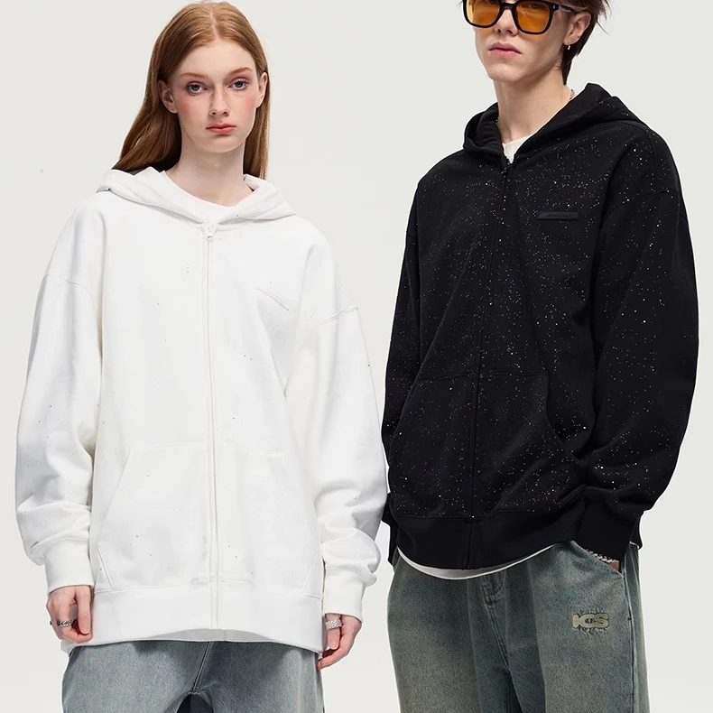 iconslab满天星反光字母开衫卫衣秋冬美式连帽男女同外套潮休闲