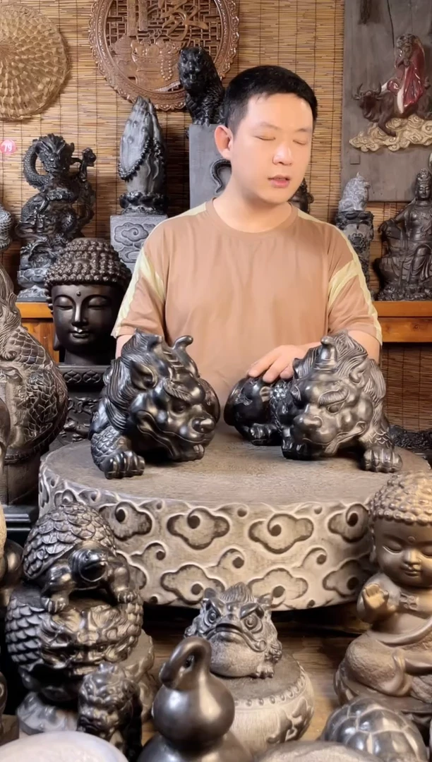 石材40貔貅一对天然青石雕刻