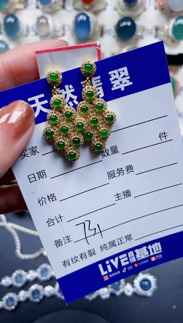 银S925镶嵌翡翠耳饰731
