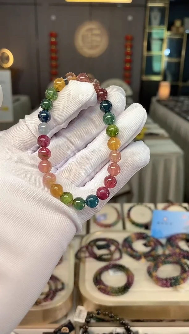未镶嵌老矿碧玺色标彩虹单圈手串7mm+碧玺多样性发货一条xion