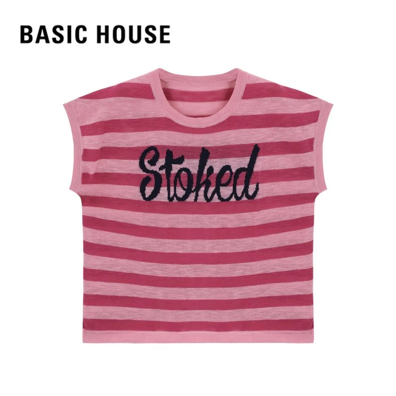 Basic House/百家好夏季新款条纹时尚圆领针织衫 B0824B52832