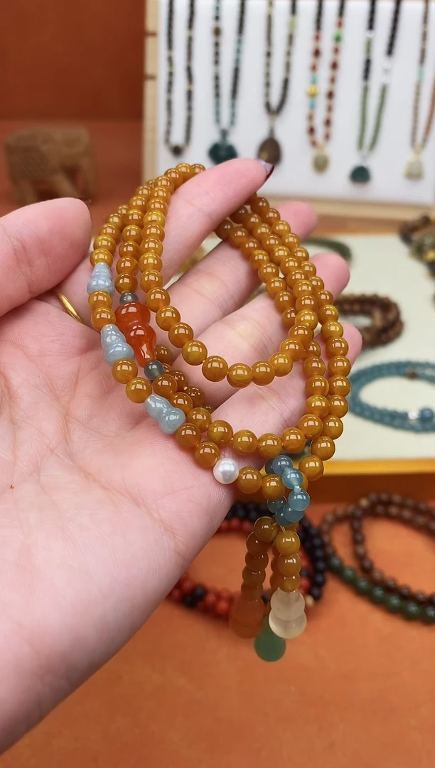 手链蜜蜡未镶嵌多圈蜜蜡蓝水葫芦手链