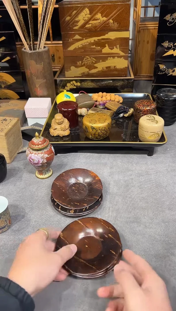 樱皮杯垫五片 大漆漆器大漆漆器