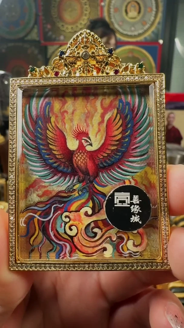 吊坠壹善缘城手绘唐卡朱雀离火图