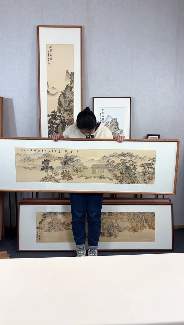 【闪购商品】国画手绘*松山访友*52*172cm实木框