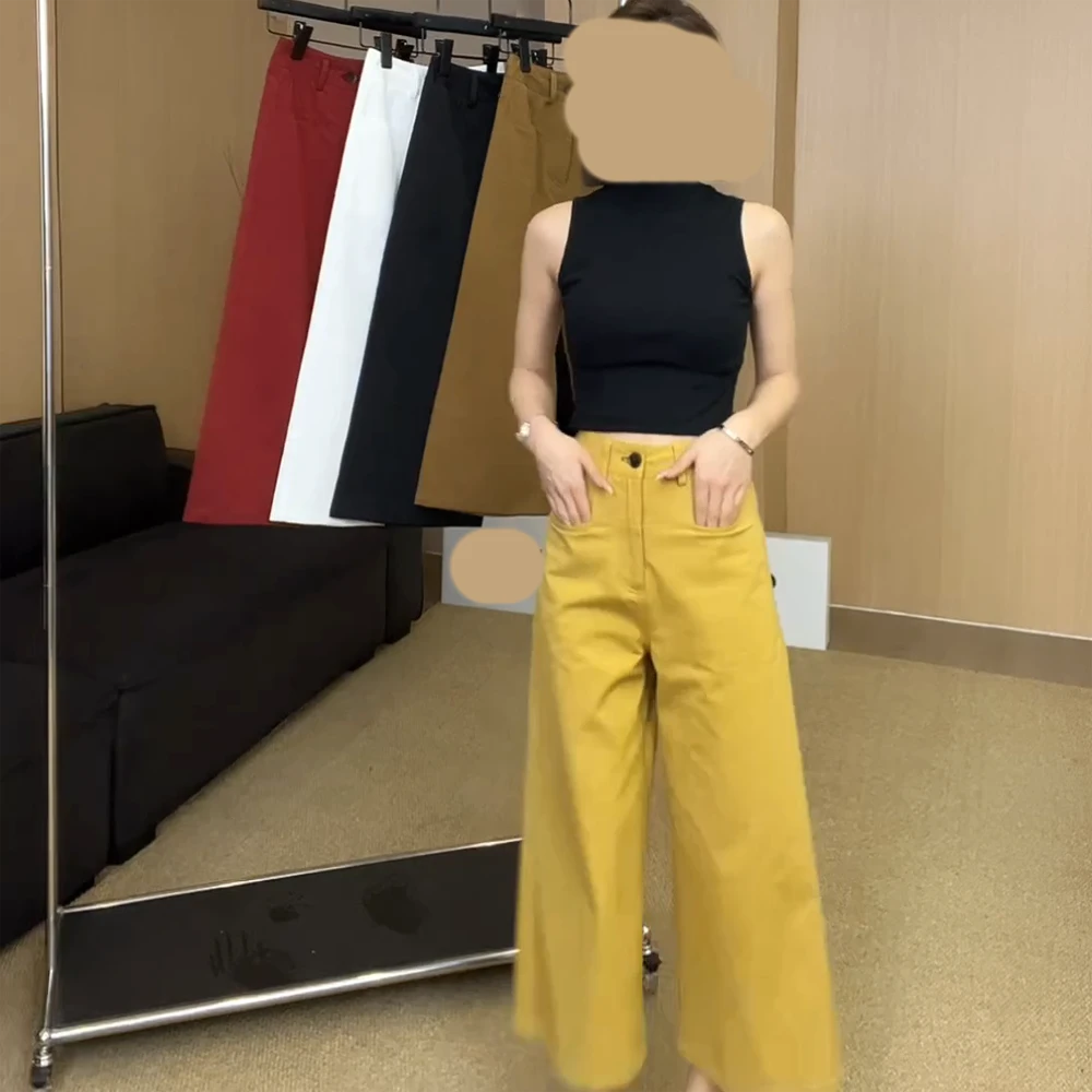 2025夏季新款高腰时尚休闲八分裤春夏阔腿裤裤子女显瘦百搭宽松