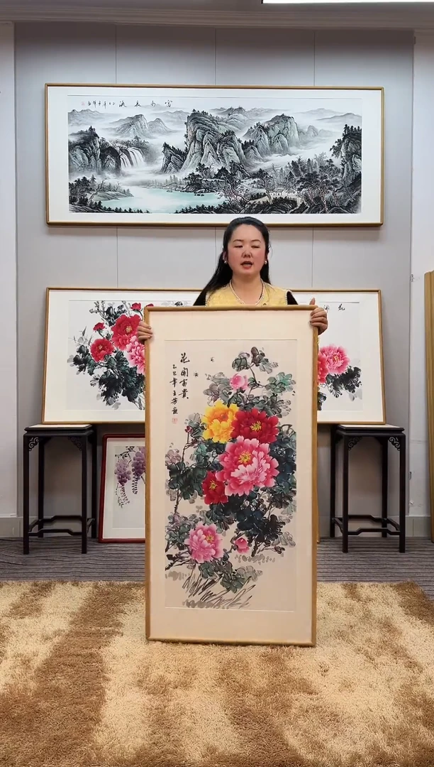 国画手绘牡丹122*62尺寸