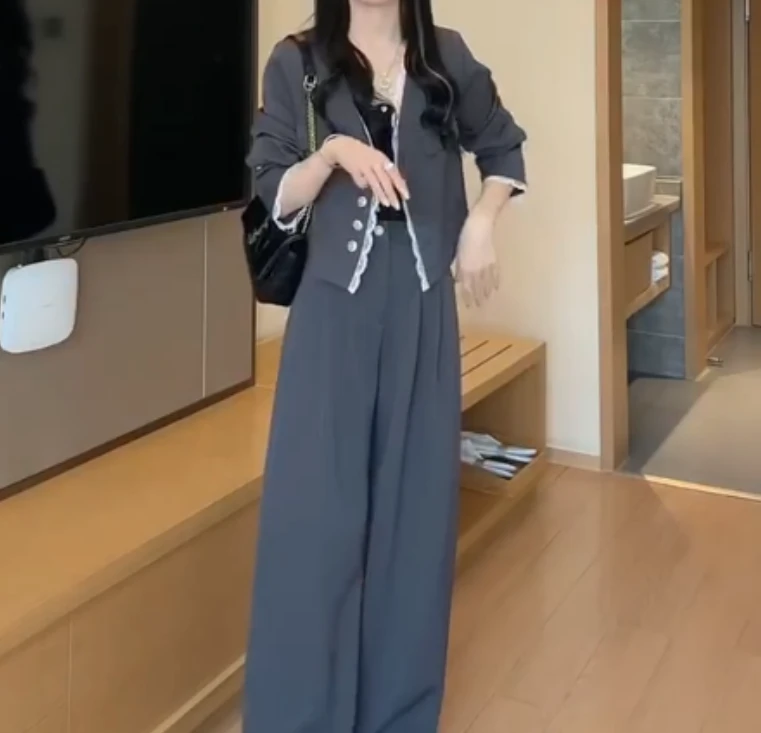 2025春季新款网红同款洋气减龄气质休闲修身外套裤子套装女ye83