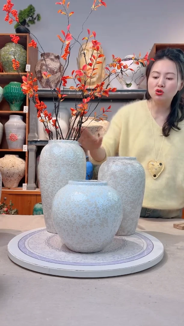 瓶陶瓷花瓶 红果干支 6支 加 茶白 三件套