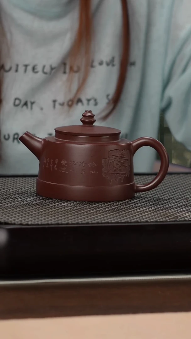 茶壶紫砂紫袍玉砂精工微雕刻绘平盖德钟160cc