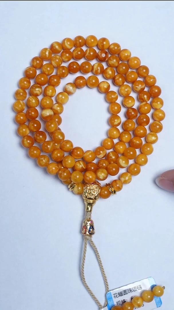 蜜蜡颈饰未镶嵌花蜡圆珠项链6mm