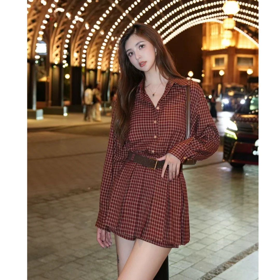 COCO BECCI【摩登格纹】格纹法式优雅风秋复古收腰套装CFLJC154076