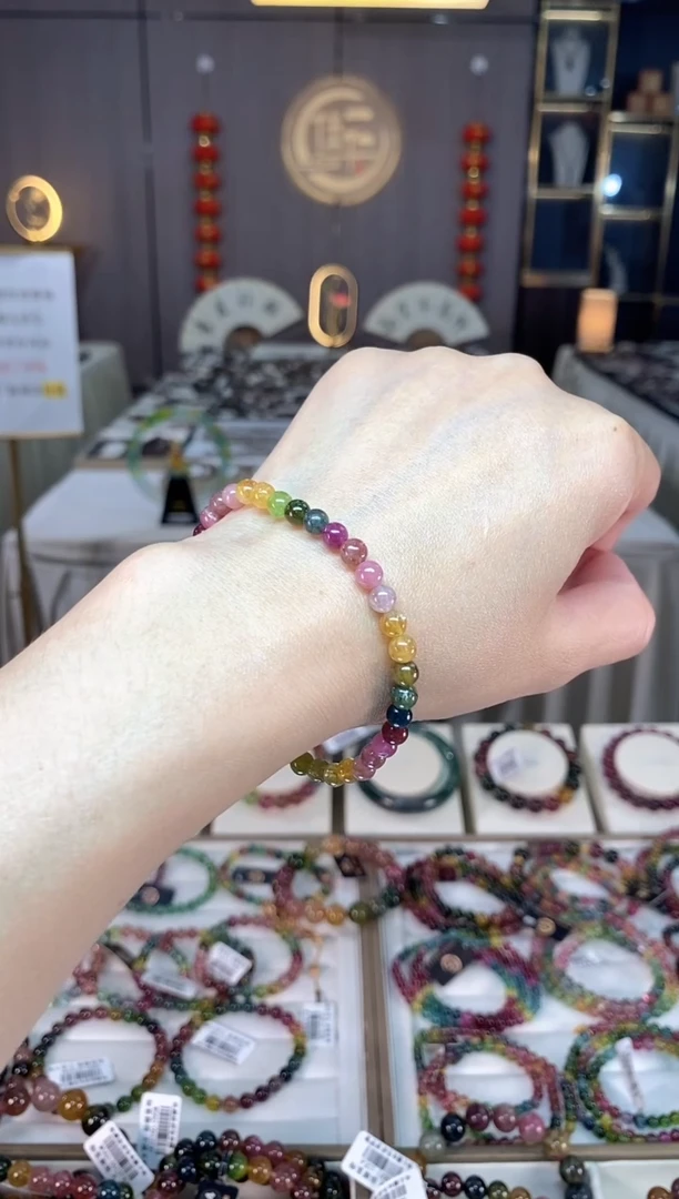 未镶嵌老矿碧玺色标单圈手串5mm+碧玺hon多样性发一条