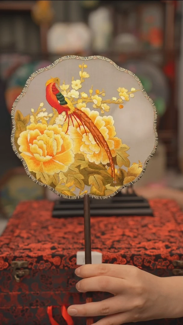 扇子团扇 绣花双面非遗