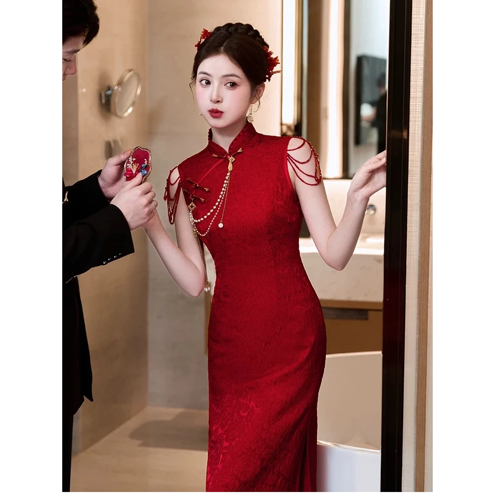 苏故里【永结同心】新中式定亲结婚新娘装遮肉显瘦气质红色回门旗袍