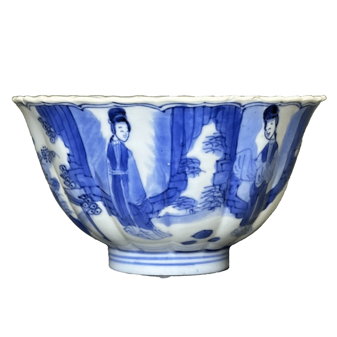 25048511y青花四美图花口碗