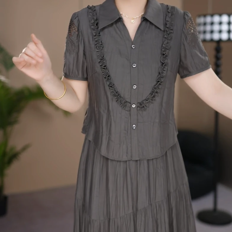 大牌优雅淑女风假两件连衣裙2025新款时尚夏季减龄高端中长款裙子