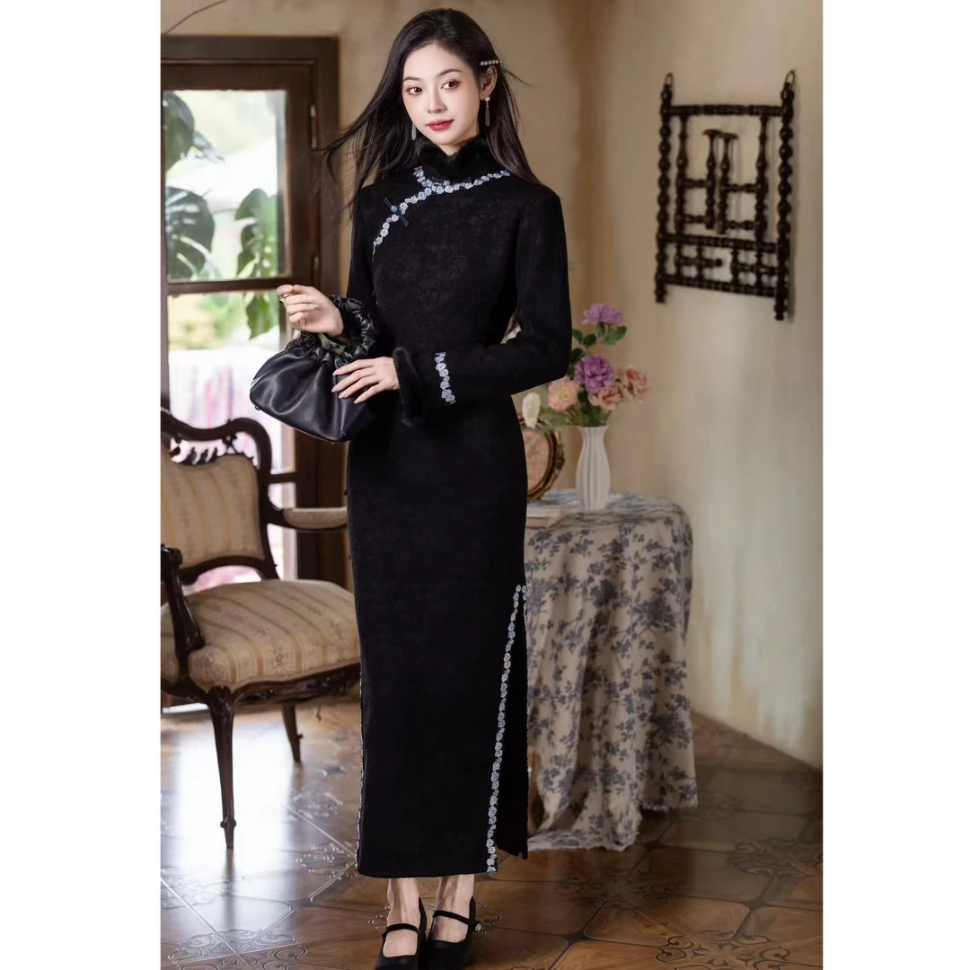 江南春【墨染诗行】冬款文艺气质修身高端日常旗袍奢华气质