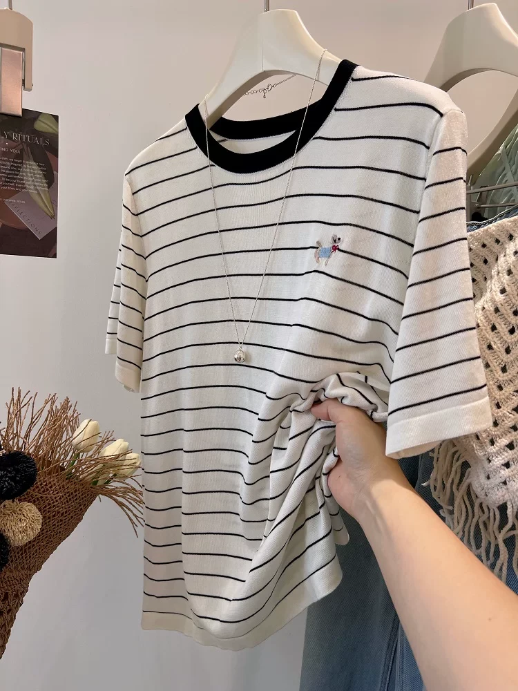 【101-200】2025新款女装重工烫钻洋气时尚上衣百搭短袖T恤