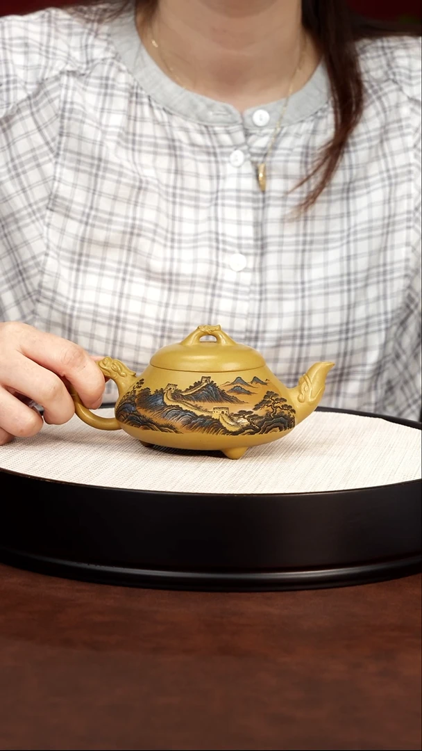 茶壶紫砂 汉棠石瓢壶 黄金段泥 梅付春