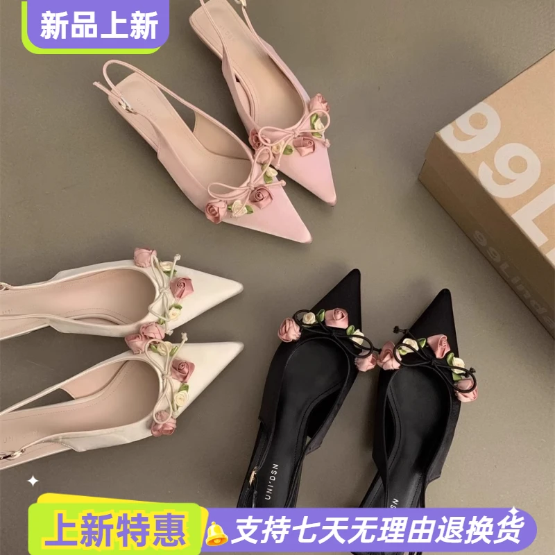 【新款】尖头高跟鞋法式包头凉鞋仙女风女鞋春夏外穿白色高跟凉拖韩