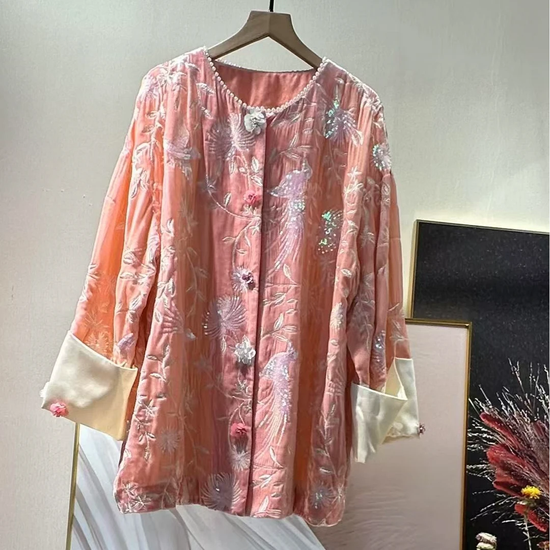 新款气质桑蚕丝真丝丝绒时尚外套女装20243091