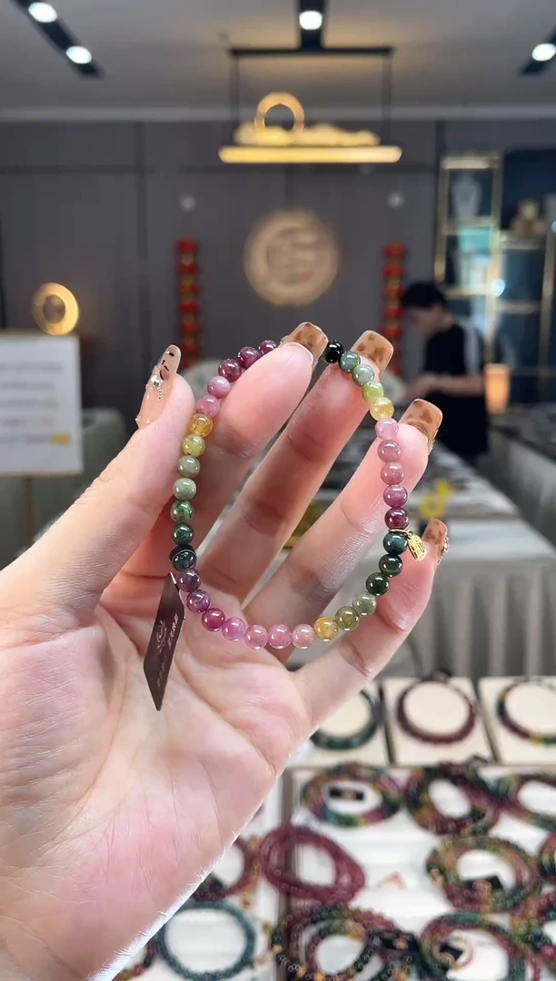 未镶嵌老矿碧玺色标彩虹单圈手串5mm+碧玺dan多样性发货一条