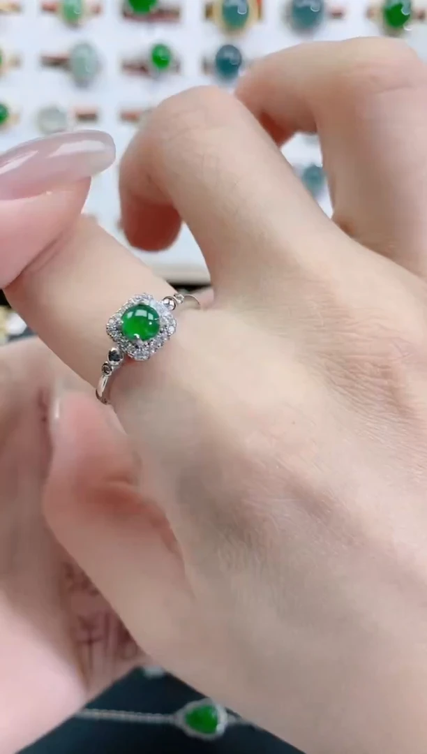 银S925镶嵌戒指翡翠天然翡翠