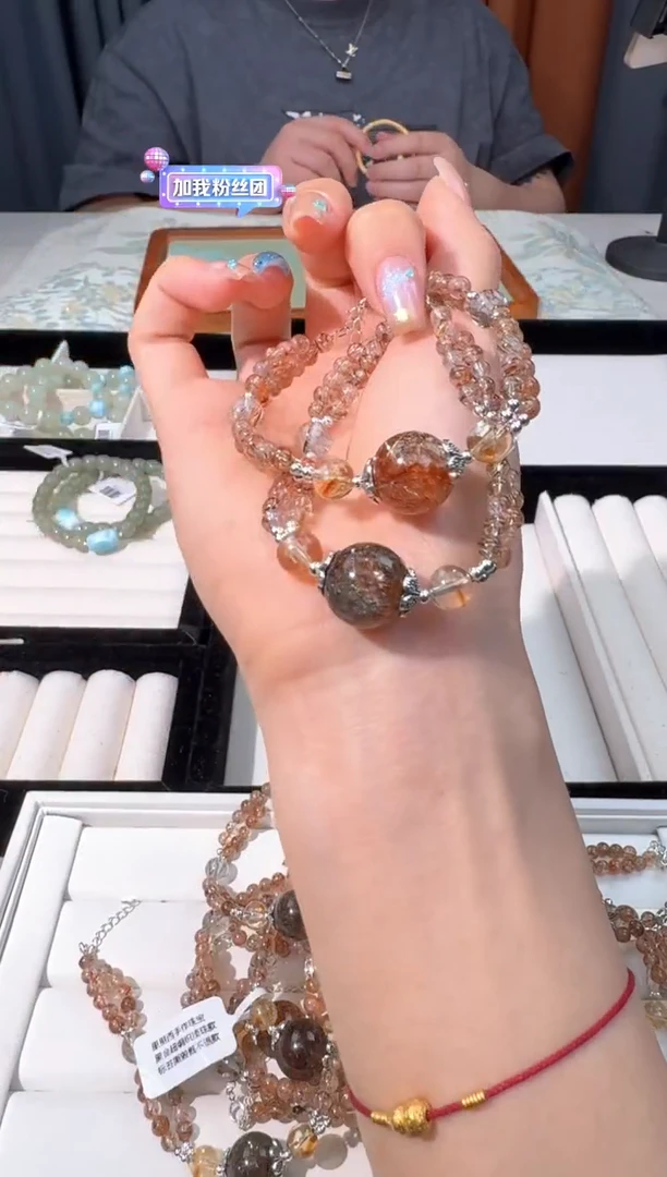 【闪购商品】水晶手链银S925镶嵌A050黑金超编织顶珠款