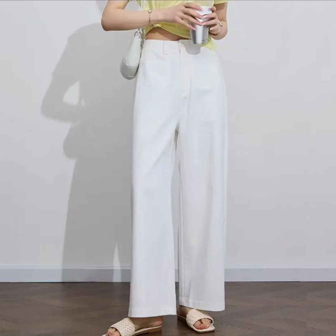 设计感高腰阔腿裤女宽松百搭牛仔裤直筒裤N8851(MM)