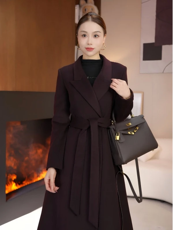 秋冬中长款女正肩袖毛呢外套收腰气质呢羊毛大衣CR2529